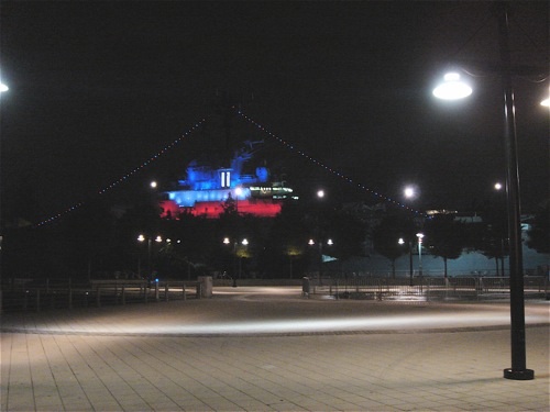 The Intrepid at night.