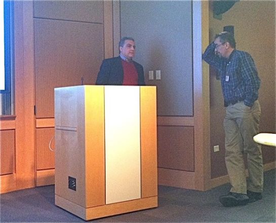 Dr. Lucio Castilla, Associate Professor, University of Massachusetts Medical School, answers a question from Dr. Ari Melnick after his Pharmacology Dept. seminar titled: Inv(16) Acute Myeloid Leukemia Targeted Therapy on November 18, 2014.